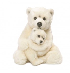 Peluche Maman ours polaire avec bébé WWF - 28 cm