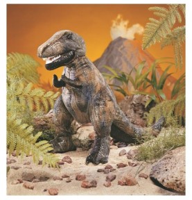 Peluche marionnette Tyrannosaure (T-Rex) signée Folkmanis dans la nature