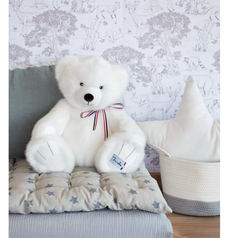 Ours en peluche – L’OURS FRANCAIS – 50 cm – Blanc neige