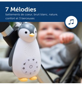 Veilleuse musicale nomade grise Zoë le pingouin avec 7 différentes mélodies