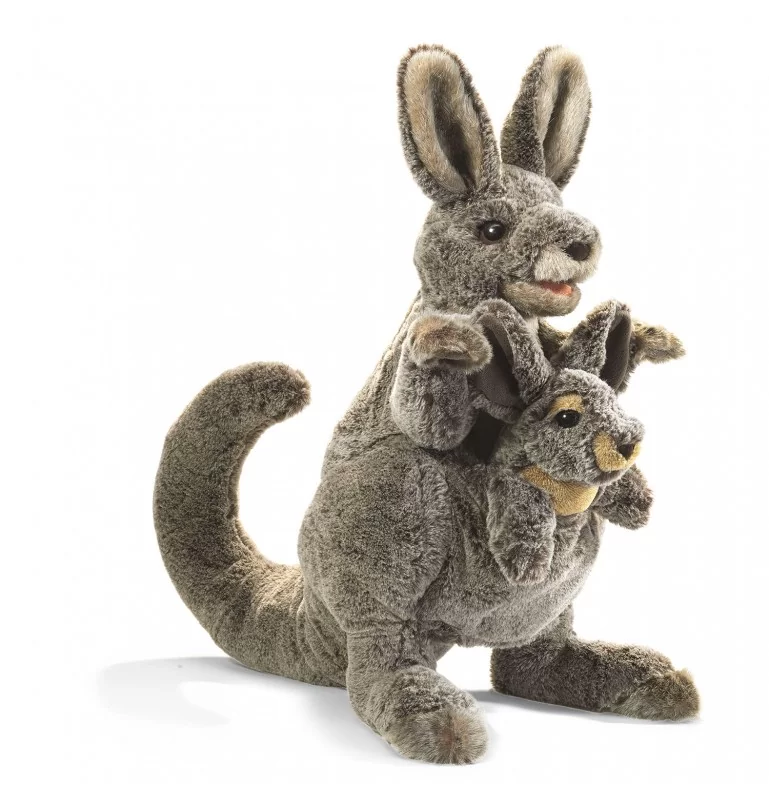Peluche marionnette Kangourou avec bébé
