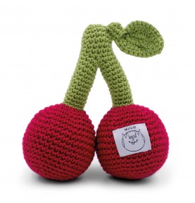 les Soeurs Cerise - hochet pour bébé en coton bio de la collection Veggy Toys de la marque MyuM, vue de dos