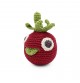 Thomas la Tomate - hochet pour bébé en coton bio de la collection Veggy Toys de la marque MyuM, vue de demi-profil