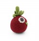 Thomas la Tomate - hochet pour bébé en coton bio de la collection Veggy Toys de la marque MyuM, vue de profil