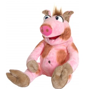 Marionnette à main Stulle le cochon signée Livings Puppets en position assise