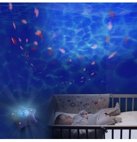 Bébé dormant avec Projecteur dynamique Aqua Calm Ocean signé Pabobo