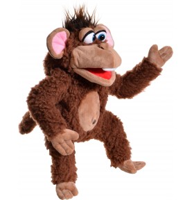 Marionnette à main Fuzius le singe signée Living Puppets, vue de demi-profil