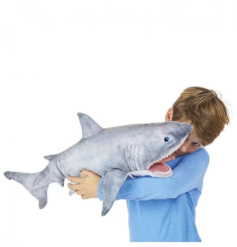 Peluche bouche mobile marionnette requin poupée à main animal