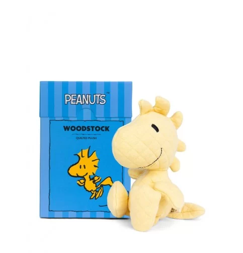 Peluche Woodstock en jersey matelassé jaune - 15 cm, le fidèle ami de Snoopy