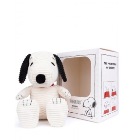 peluche  Snoopy assis en velours côtelé crème avec sa boîte  cadeau - 27 cm