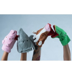 Gants de toilette marionnette animaux en coton bio signés Fürnis