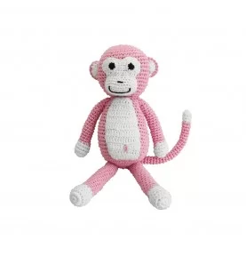 Doudou singe rose avec hochet