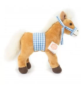 Peluche cheval debout avec selle - 23 cm signée Teddy Hermann, vue de profil