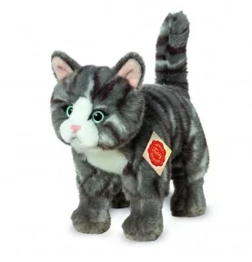 Peluche chat tigré gris debout - 20 cm signée Teddy Hermann