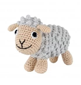 Doudou mouton gris au crochet avec grelot signé Sindibaba