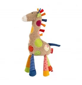 Doudou girafe Patchwork Sweety signé Sigikid, vue de profil