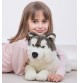 Jeune fille jouant avec Peluche chien Husky couché - 60 cm signée Teddy Hermann