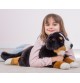 Jeune fille jouant avec Peluche chien bouvier bernois couché - 60 cm signée Teddy Hermann