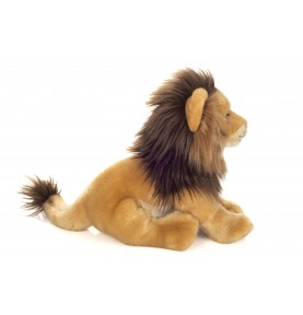 Peluche lion assis - 30 cm signée Teddy Hermann, vue de profil